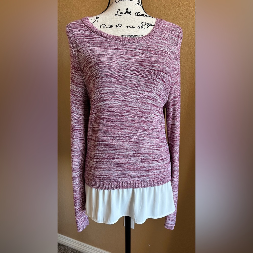 White House Black Market Marled Burgundy Crew Neck Sweater